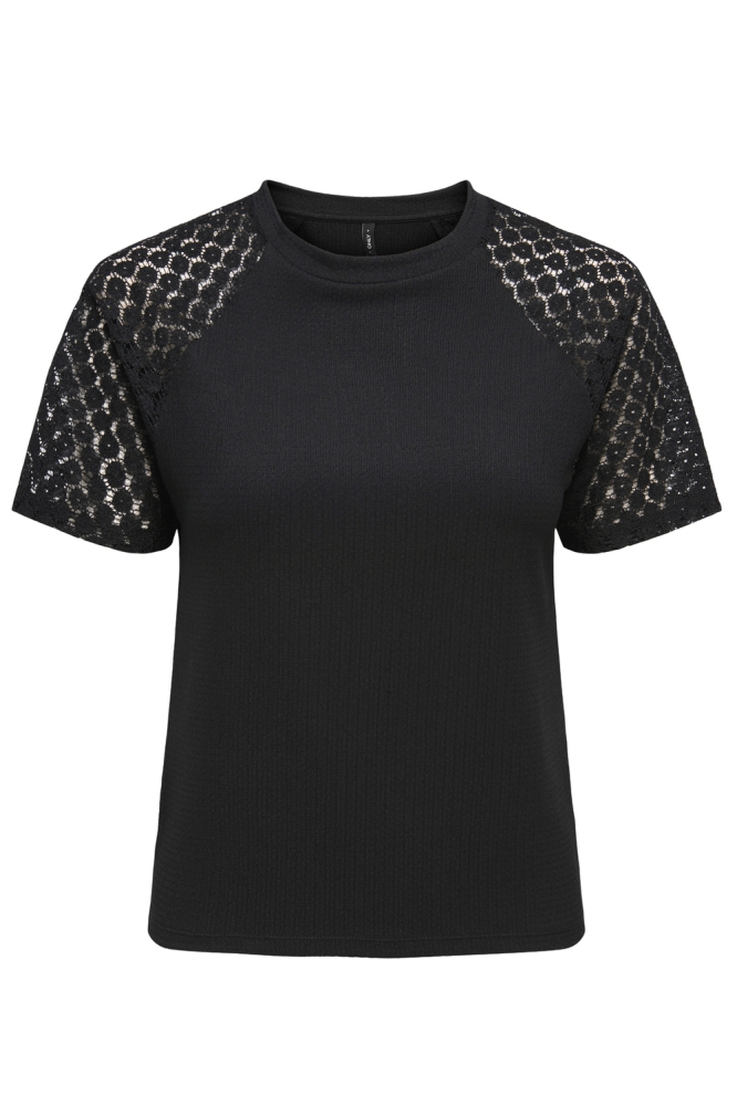 ONLKARI S/S O-NECK LACE MIX TOP CS 15367607 BLACK/KAI FLOWER